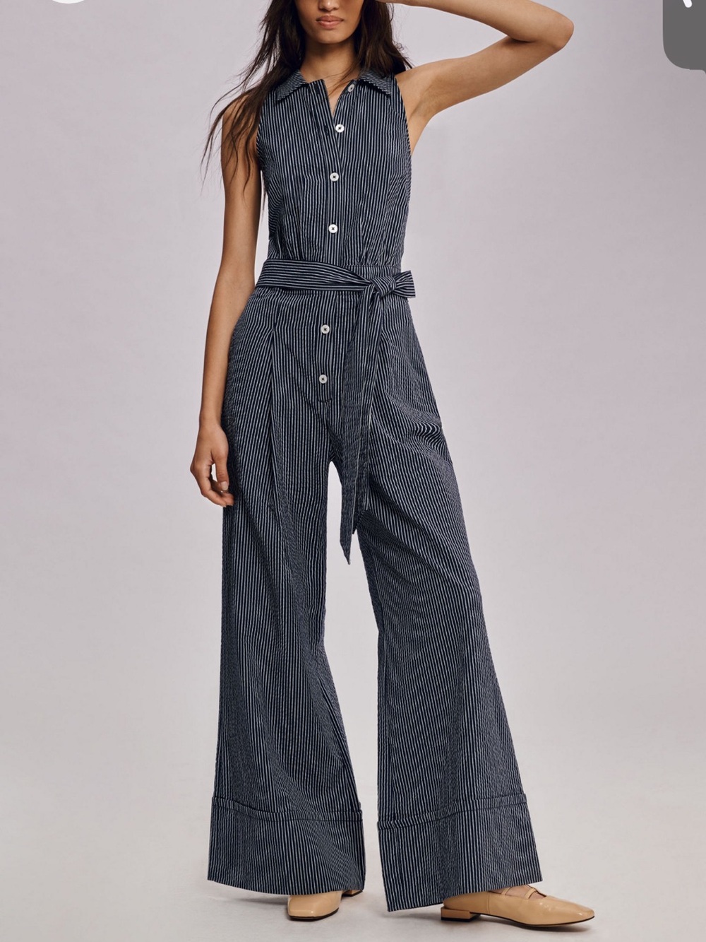 Anthropologie Striped Sleeveless Wide-Leg Jumpsuit - Navy/White Sz 10